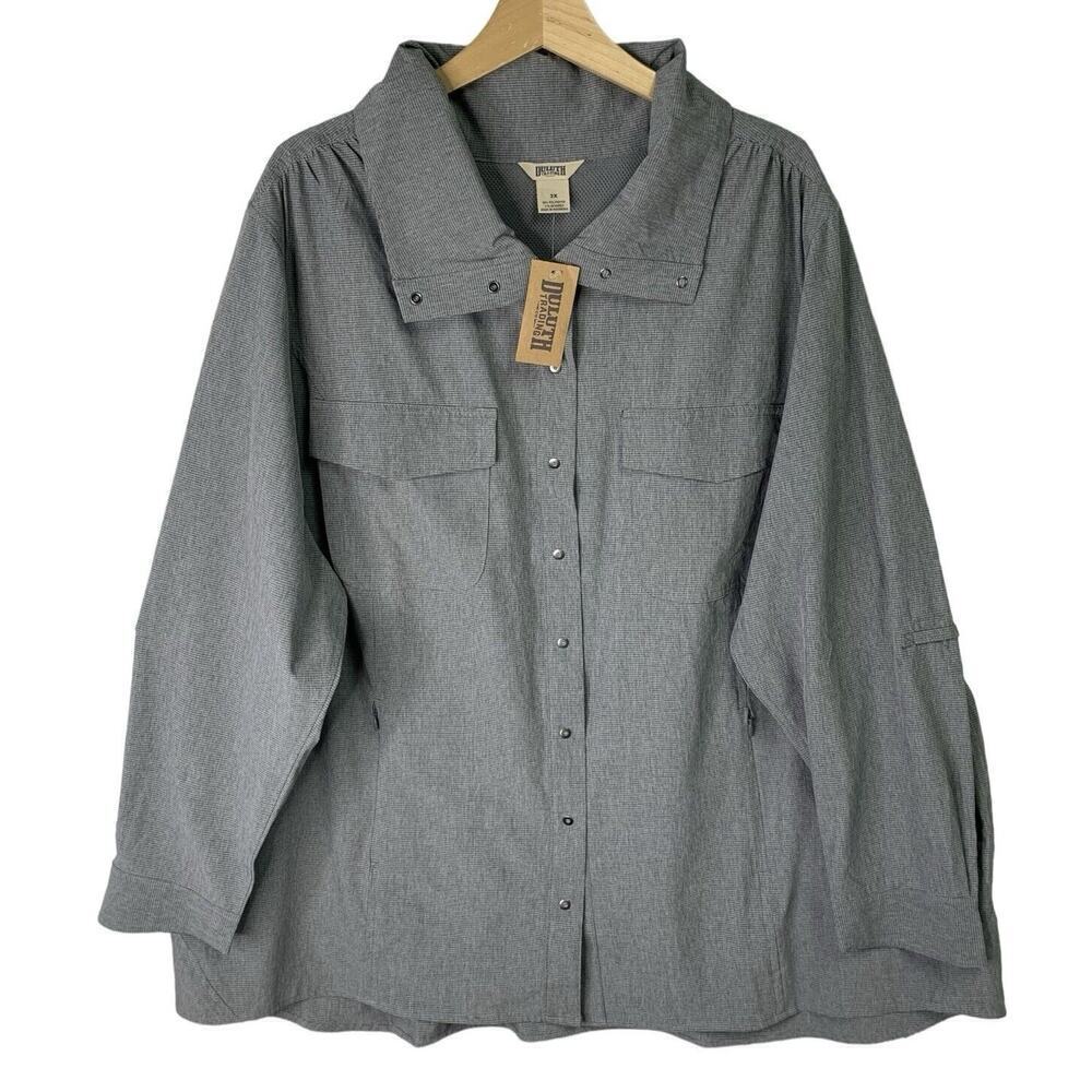 Duluth Sol Survivor Sun Protection Shirt Jac Womens Size 3X Gray NWT $79 - Picture 2 of 6